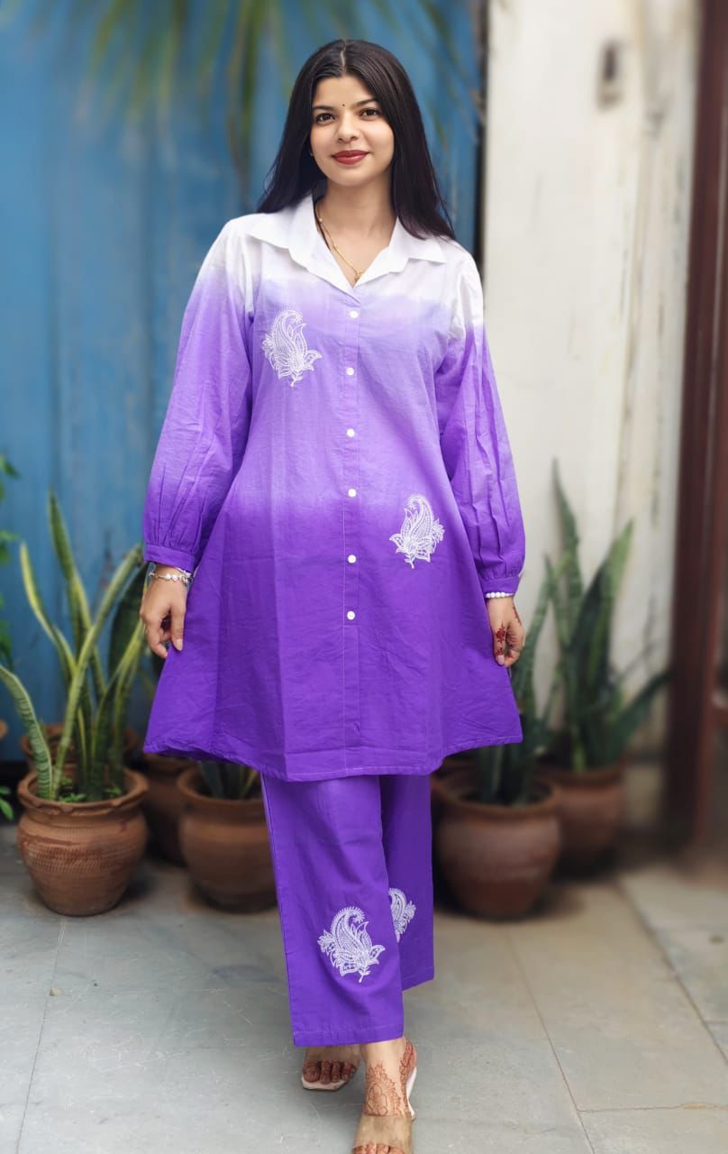 Purple Ombre Embroidered Co-Ord Set