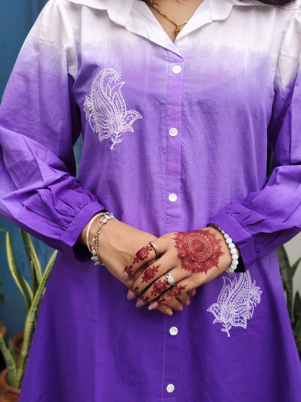 Purple Ombre Embroidered Co-Ord Set
