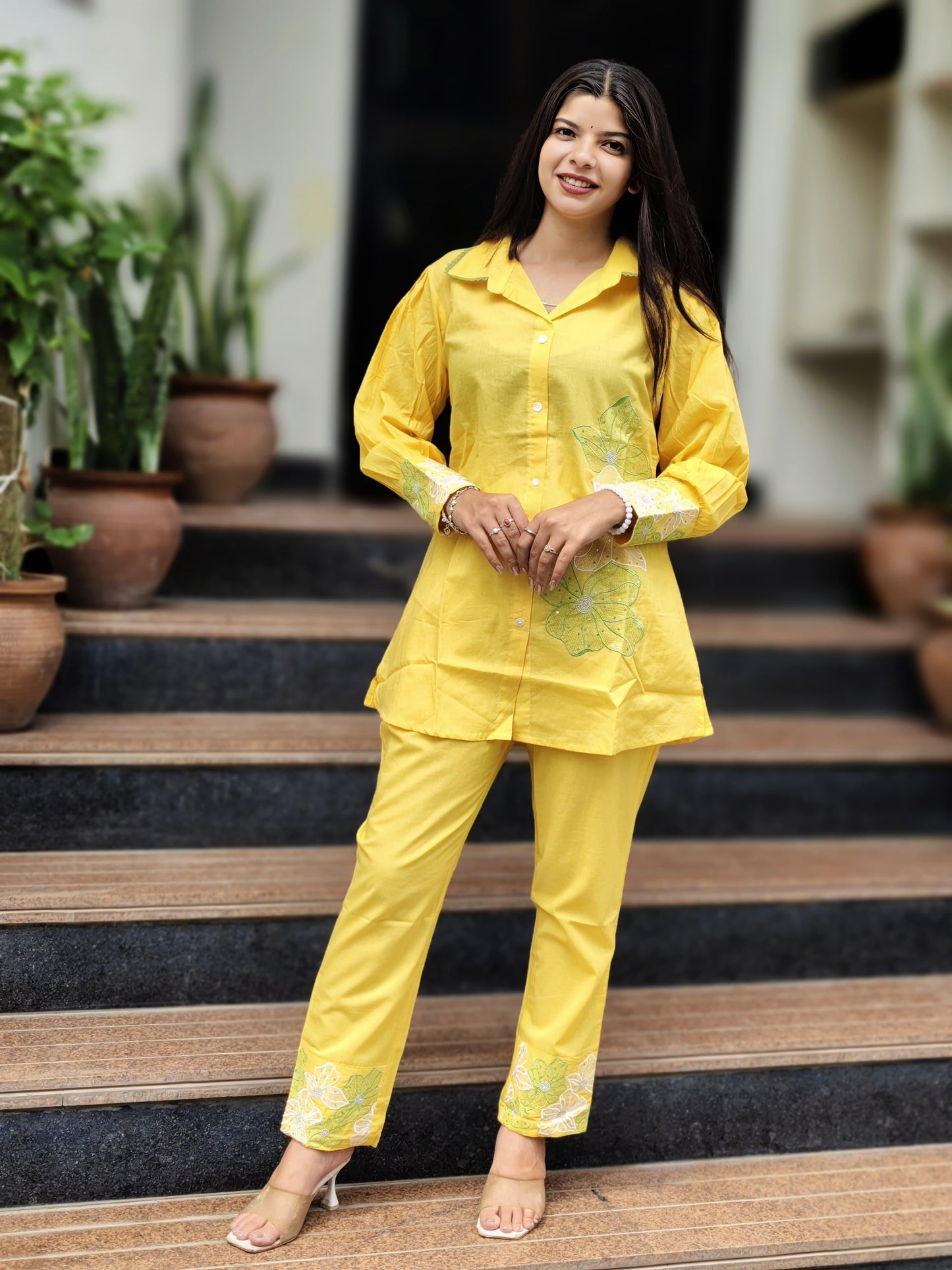 Yellow Ombre Embroidered Co-Ord Set