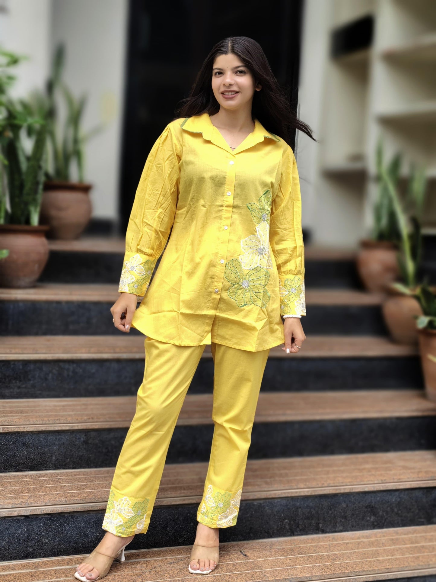 Yellow Ombre Embroidered Co-Ord Set