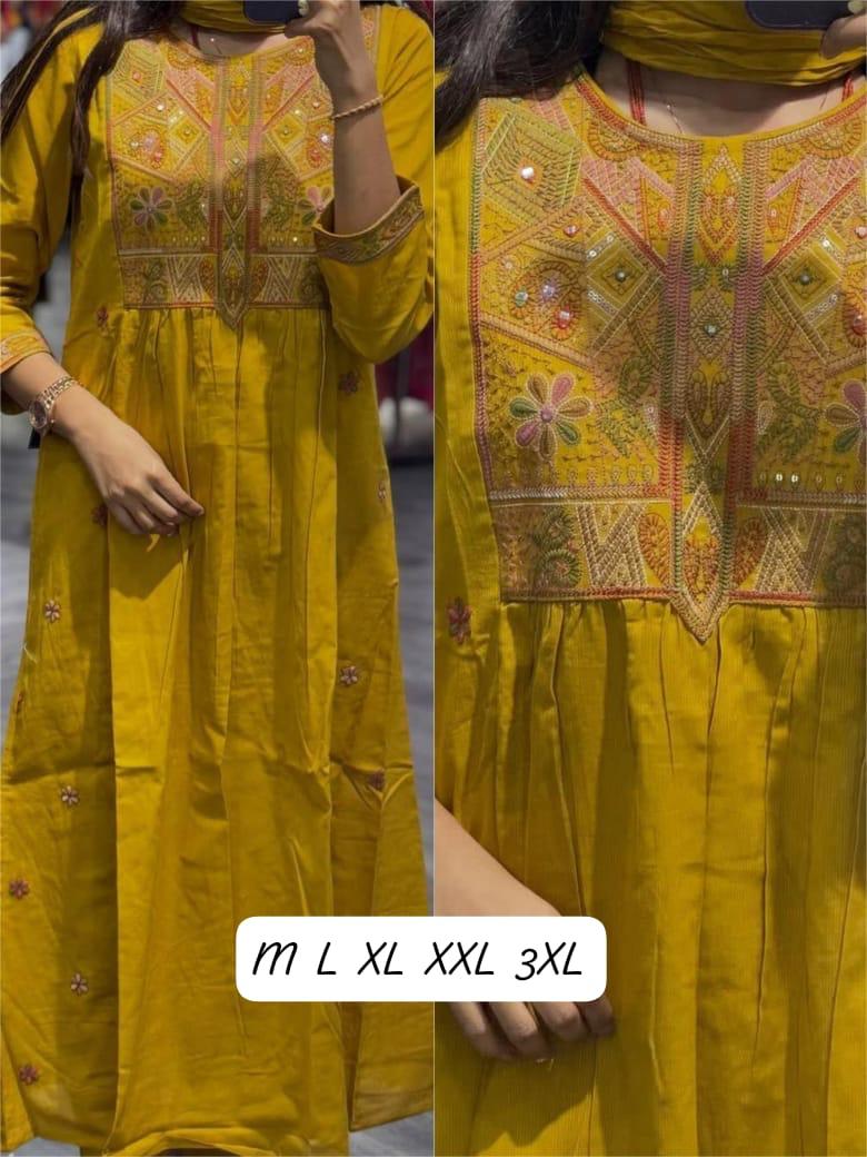 Women's Mirror Work & Embroidered Cotton Kurta with Dupatta
