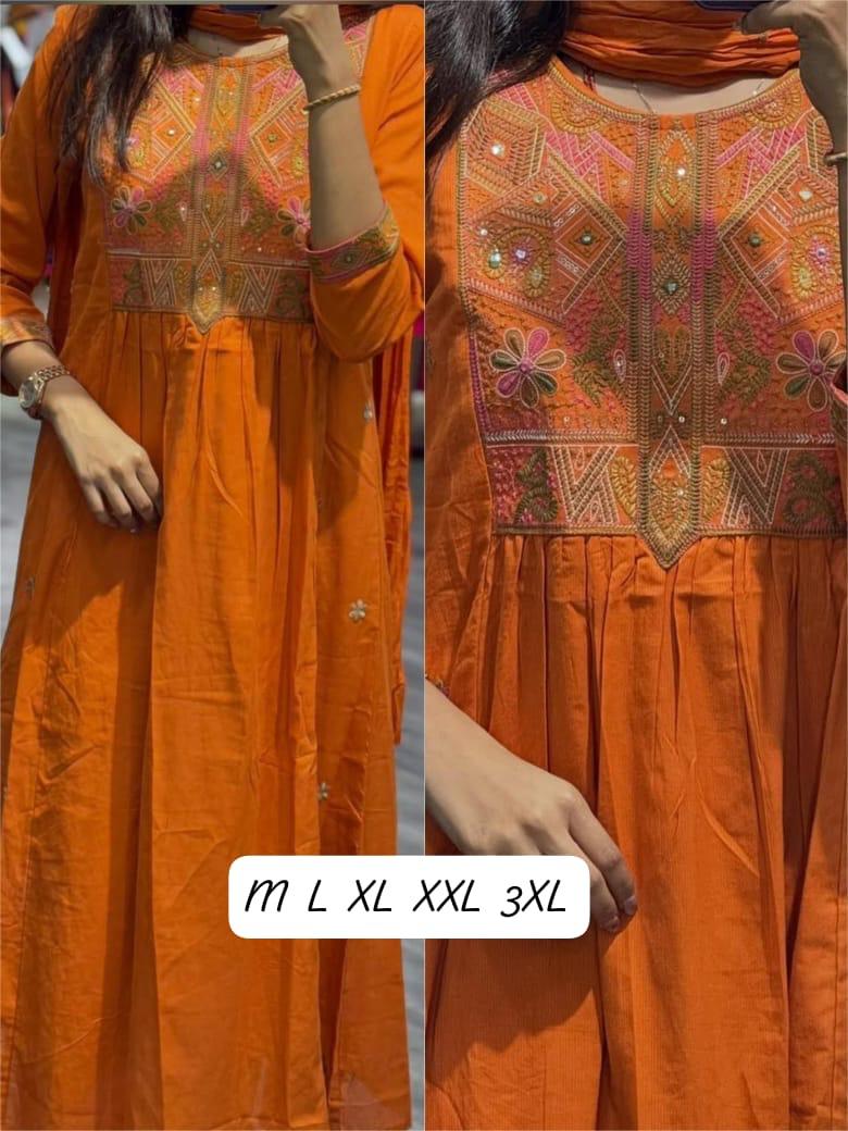 Women's Mirror Work & Embroidered Cotton Kurta with Dupatta