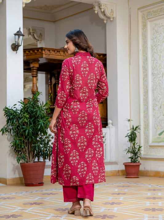 Maroon Gold Printed Anarkali Kurta Set with Dupatta – Elegant Ethnic Festive Wear