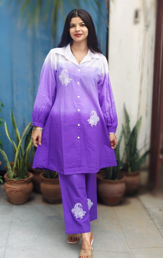 Purple Ombre Embroidered Co-Ord Set