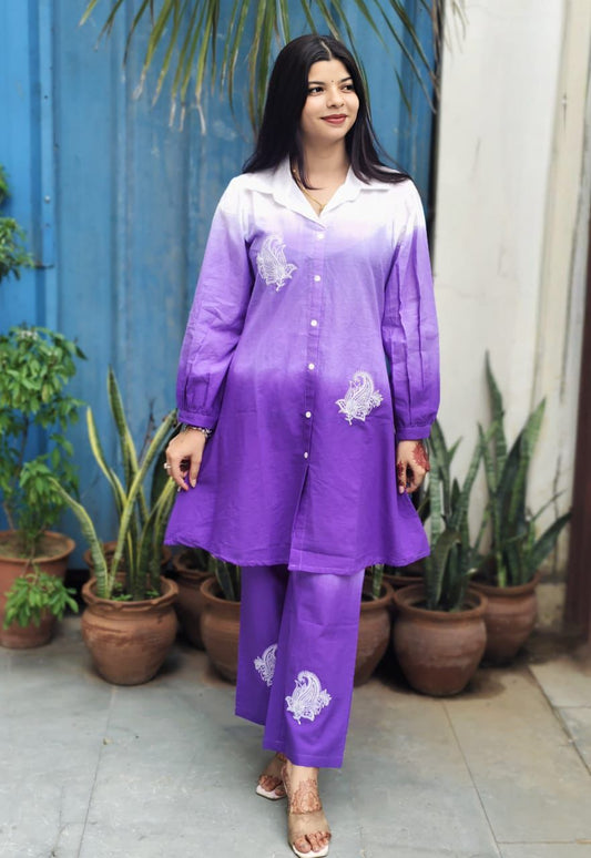 Purple Ombre Embroidered Co-Ord Set