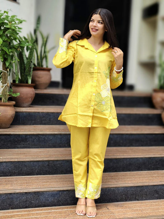 Yellow Ombre Embroidered Co-Ord Set