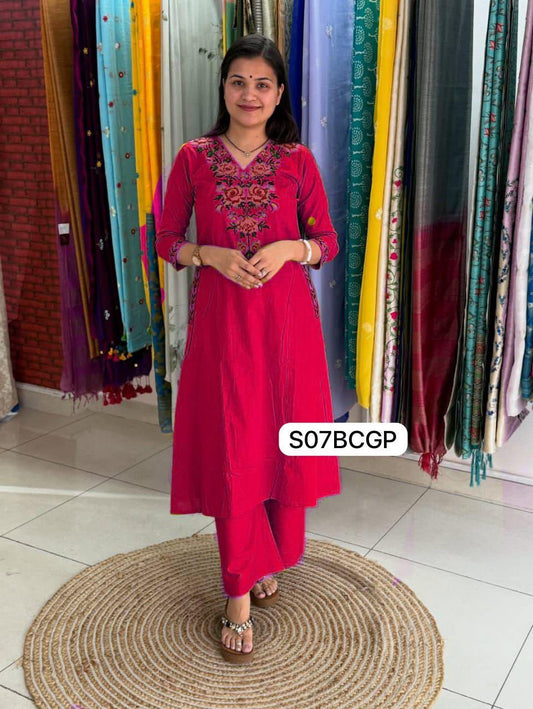 Magenta Bloom Hand-Embroidered Kurta Set