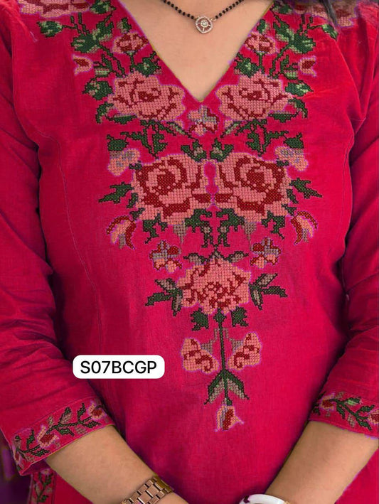 Magenta Bloom Hand-Embroidered Kurta Set