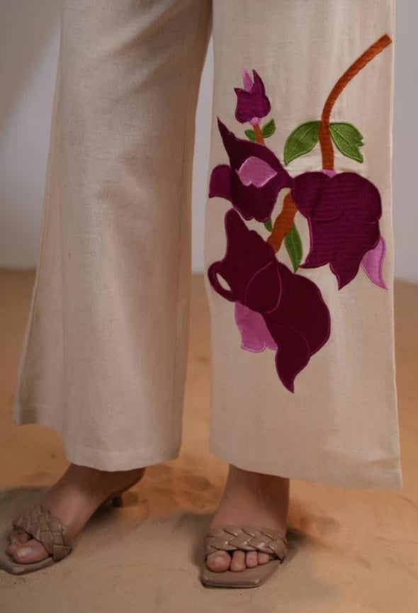 Magenta Flowy Tunic with Ivory Wide-Leg Floral Pants Set