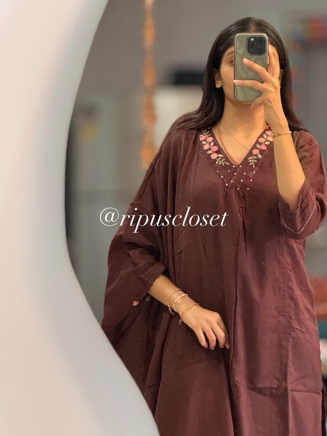 Maroon Embroidered Silk Blend Kaftan Kurta with Trousers