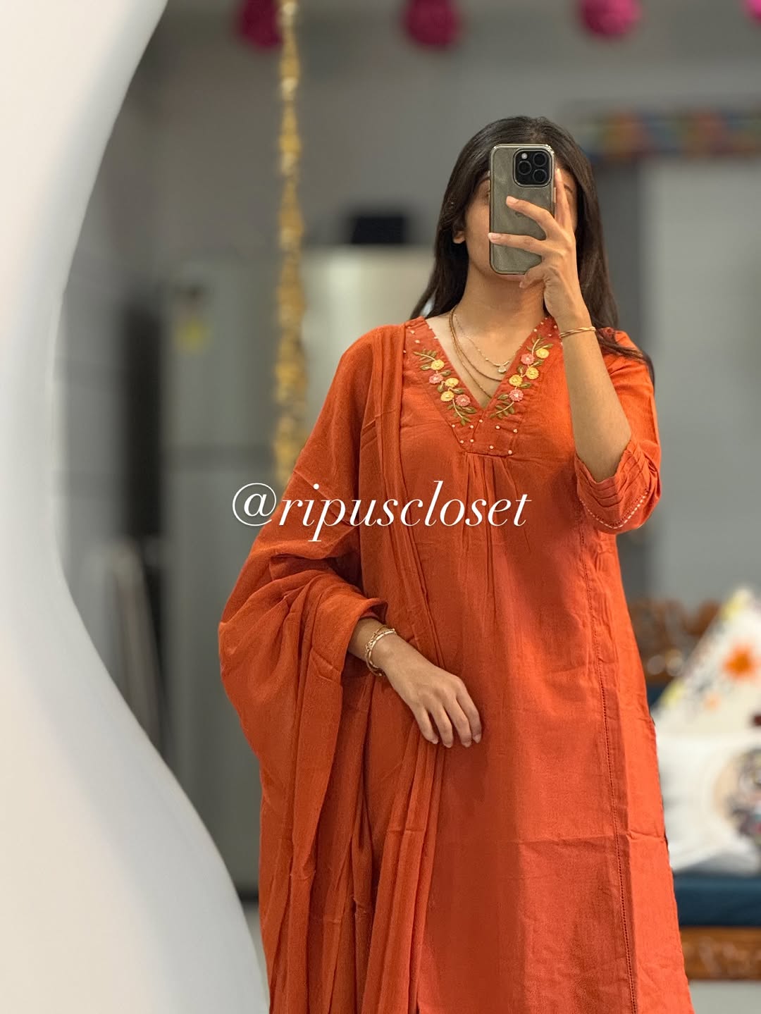 Maroon Embroidered Silk Blend Kaftan Kurta with Trousers